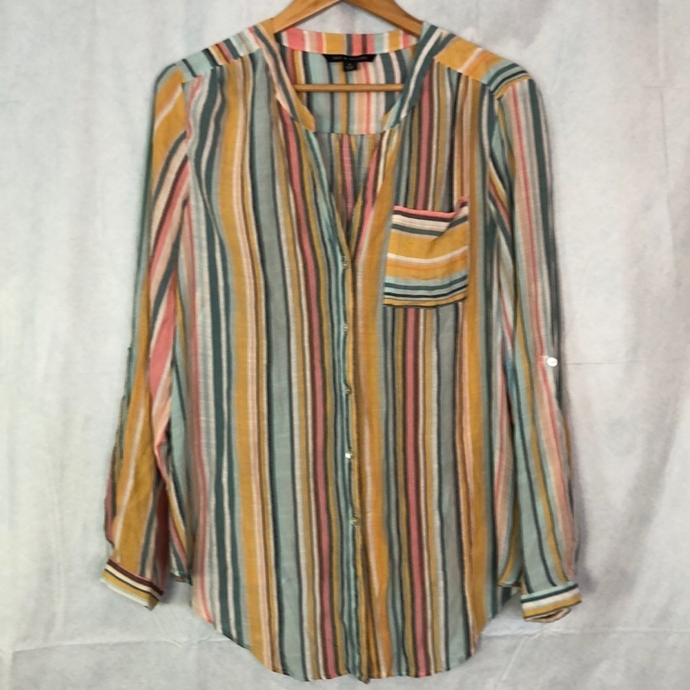 Zac & Rachel Multicolor Stripes Roll Sleeve Beachy Blouse Size XL